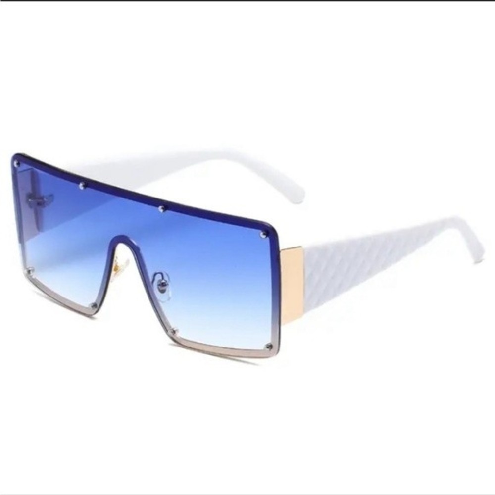 Oversized Squared Blue Gradient Sunglasses White Frame - Picture 3 of 4